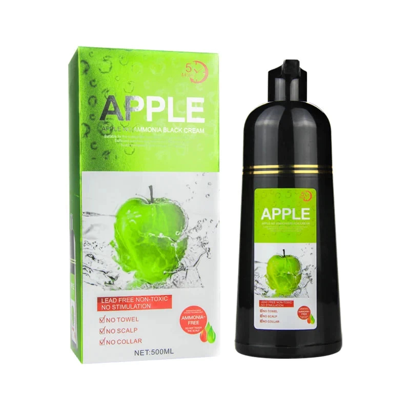 Apple Herbal Extract Ammonia-Free Hair Color Shampoo 500ml (Black)