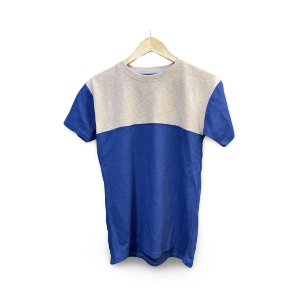 Tasal Men's Fashion Slim Fit Soild T-Shirt Color Blue & Beige Short Sleeve Crew Neck