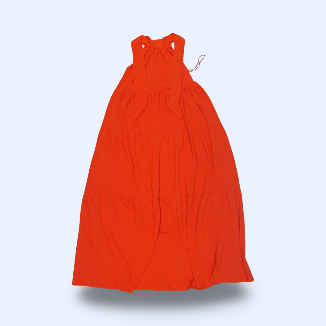 1 Dozen Tie-Up Neck Pure Cotton Maxi Dress - Orange