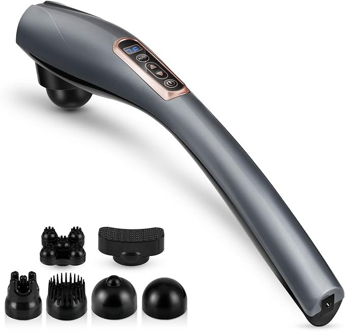 Handheld Back Massager - Cordless Deep Tissue Percussion with 6 Interchangeable Nodes, 1 for Neck, Shoulder Joint Pain Relief