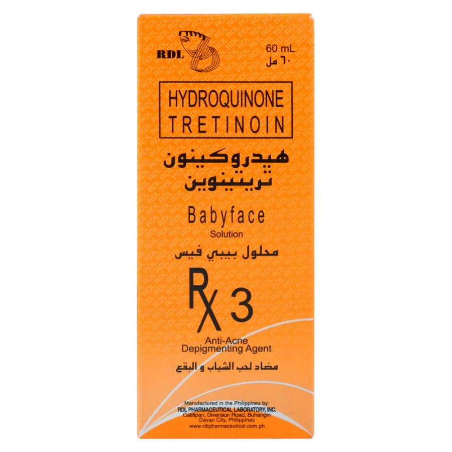 RDL Hydroquinone Tretinoin Babyface Solution RX3 Anti-Acne Depigmenting Agent 60ml