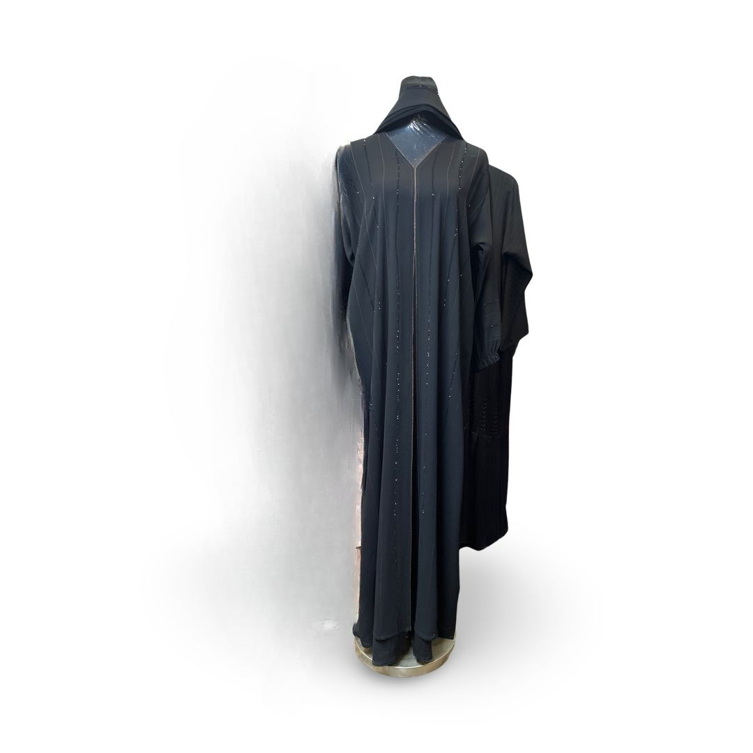 Black abaya with Embellished detail bell Sleeves Abaya, pleated dress, headscarf