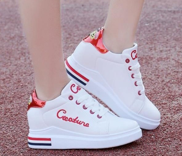 Synthetic Casual White Sneaker shoes with Red and Blue Combination for Women/girls Sneakers For Women