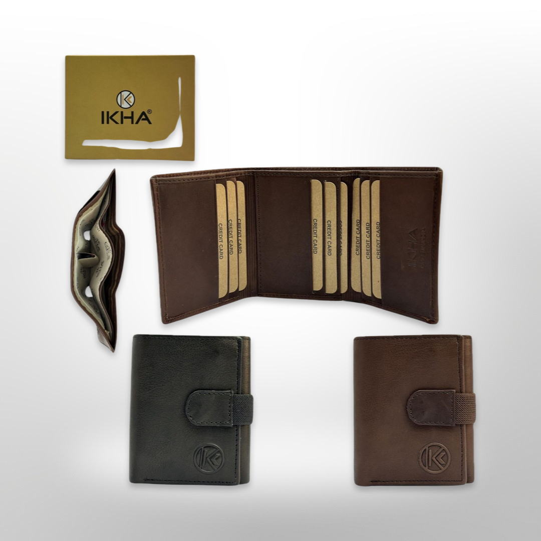1 Dozen Premium Genuine Men's Leather Tri-fold Flap Wallet Credit Card Wallet - Dark Grey and Brown