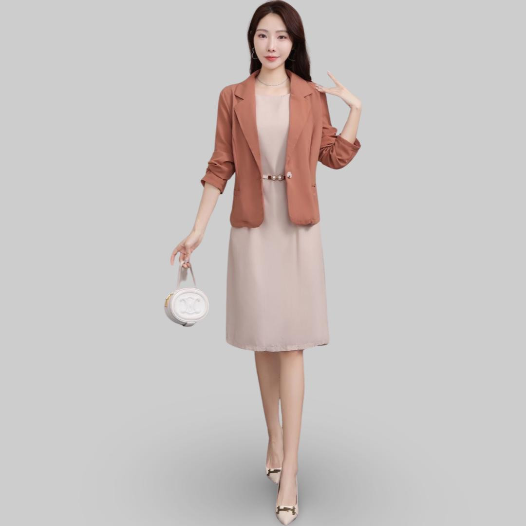 2 Pcs Spring Women Business Dress Suit Women with Blazer and Dress Two Piece Suit Ladies Office Blazers Set Women's Houndstooth Two-Piece Office Dress Women's Clothing Spring Summer Women Blazers