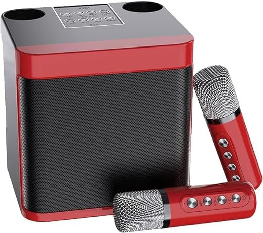 Karaoke Machine for Adults and Kids, Portable Bluetooth Karaoke Speaker for TV, with 2 Wireless Microphones PA Speaker System for Indoor Outdoor Party, Family Party Singing (Red & Black)