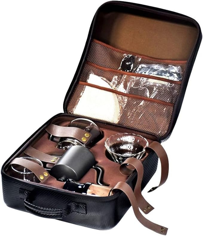 V60 Coffee Kit, Pour Over Coffee Maker Set Portable, Coffee Maker Kit Travel Gift Bag Set With Kettle Dripper Grinder Filter Paper Glass Server For Camp Barista