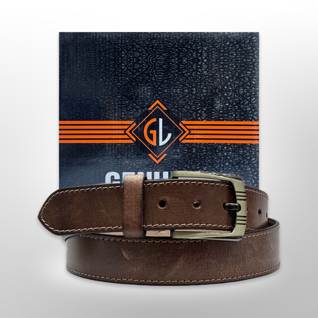 1 Dozen Men's Leather Adjustable Belt Wide, Stylish Belt - Classic Brown with White Design