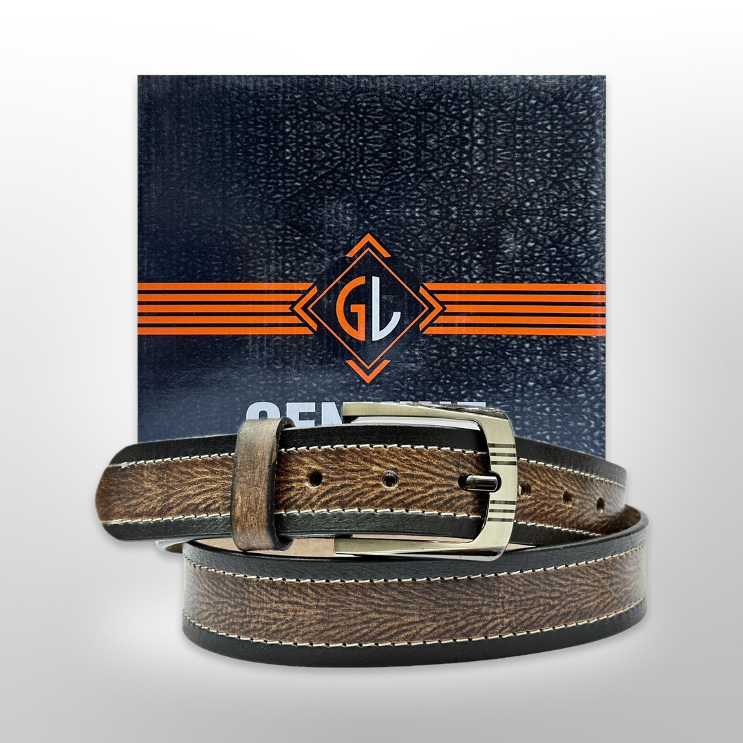 1 Dozen Premium Quality Men's Leather Adjustable Belt Wide, Stylish Belt - Black and Textured Brown Combination