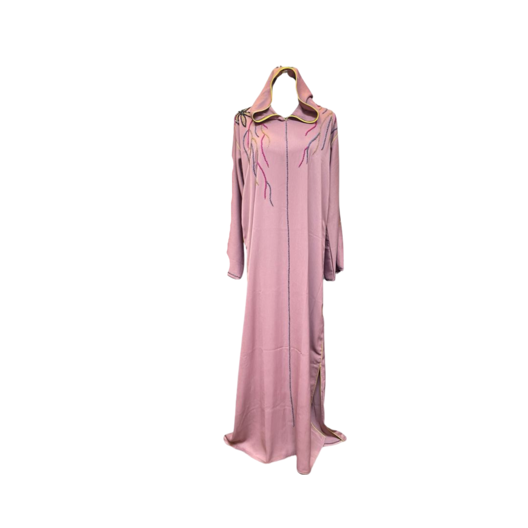 Hot Pink Hooded Abaya Islamic Muslim Long Dress Clothes Abayas Women Musulmane Femme Diamond Robe