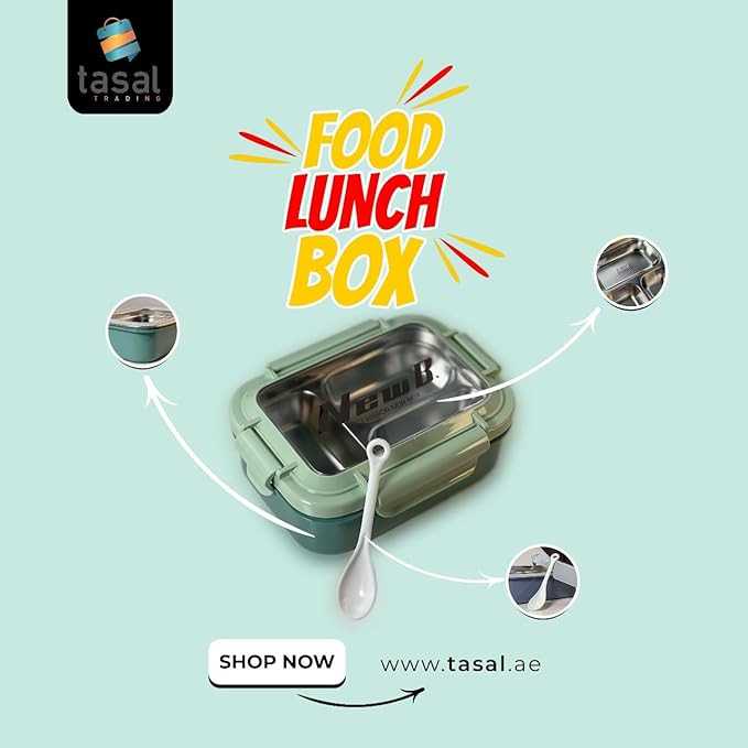 Tasal New Stainless Steel leak-proof Lunch Box 3 Compartments, Lunch Box For Kids and Adults with Reusable Spoon, food storage metal container Leakproof | BFA Free | Dishwasher Safe (Cool Green)