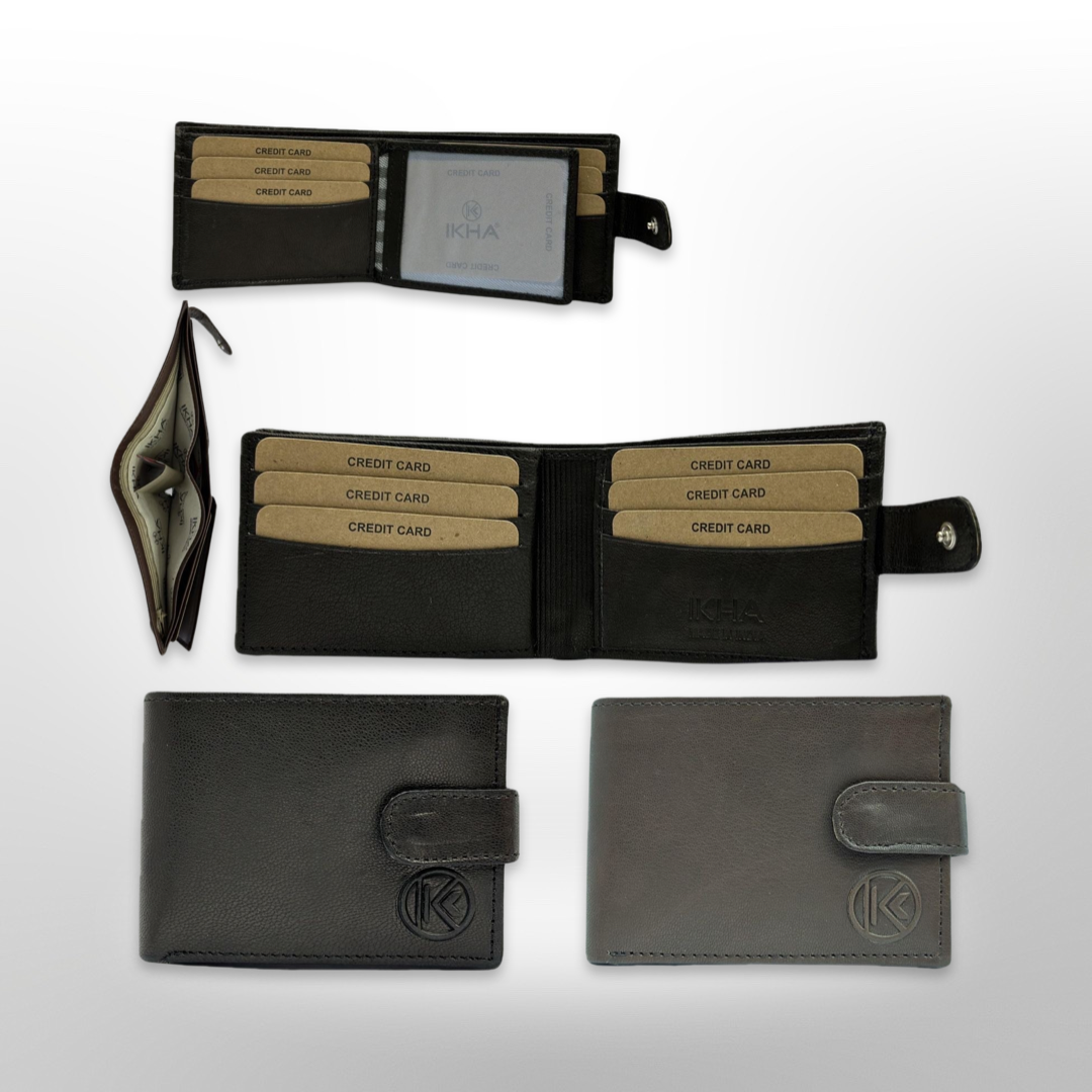 1 Dozen Genuine Leather Wallet for Men Branded Button Bi-Fold - Black and Grey