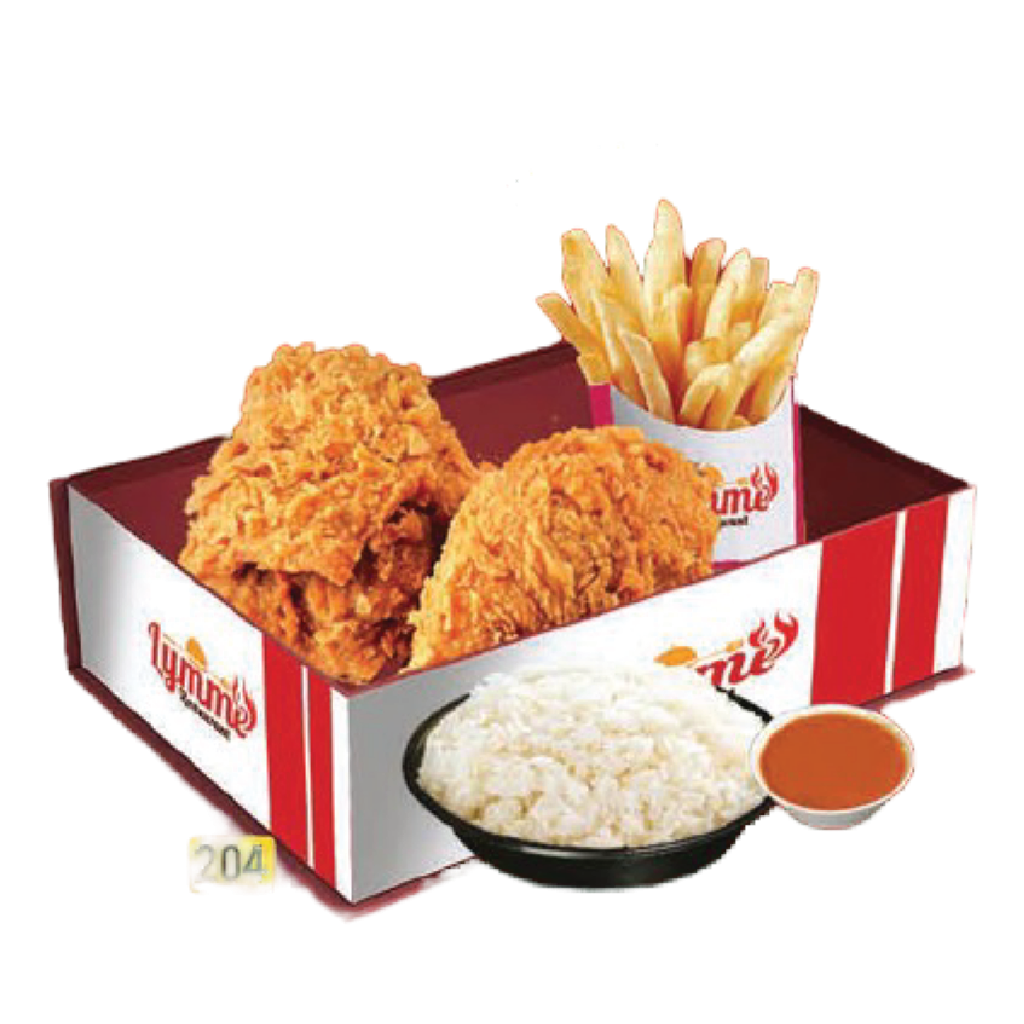 Snack Meal with Rice (2 Pcs Chicken+Fries+White Rice+Gravy)