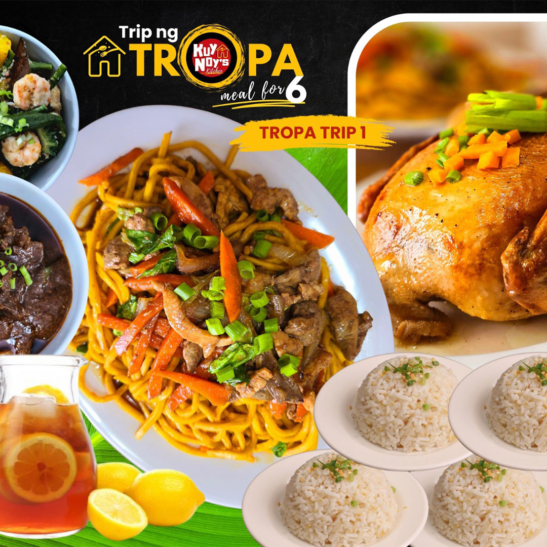 Trip Ng Tropa (6 rice, 1 Whole Fried Chicken, 1 Pakbet, 1 Beef Mechado or Kare Kare, 1 Yummy Chami, 1 Pitcher Iced Tea)