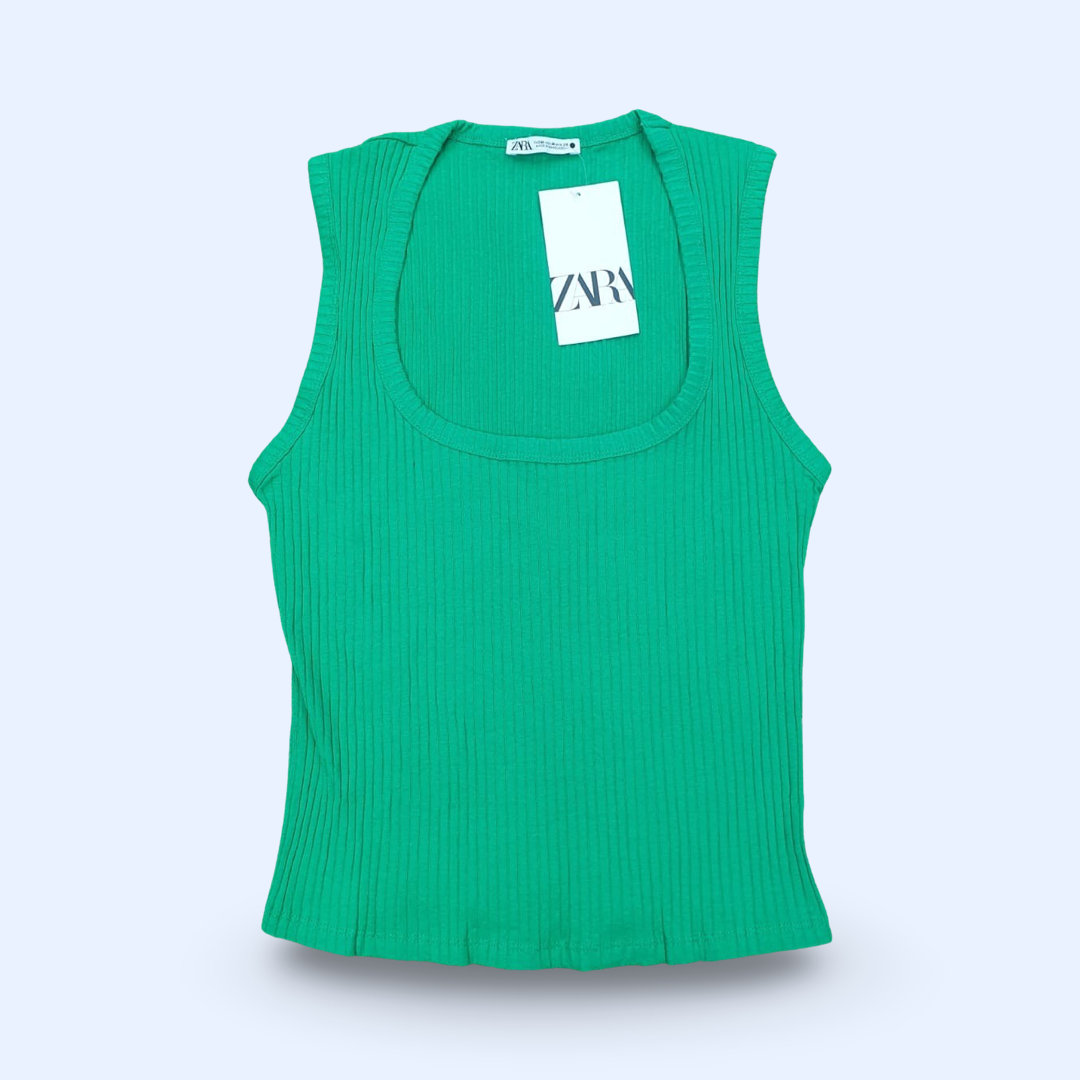 1 Dozen Solid Color Ribbed Sports Vest For Women, Sleeveless Crop Tank Top - Green