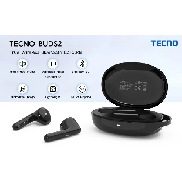 Tecno Wireless Bluetooth Earbuds Buds 2 Tecno Wireless Bluetooth Earbuds with Microphone, Bluetooth Headphone Noise Cancelling Earbuds