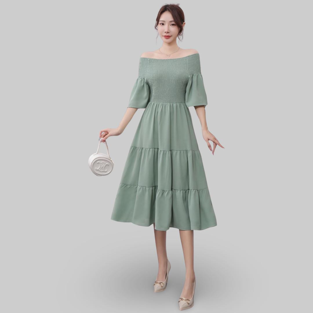 Women Plus Size Stitched Butterfly Sleeve Maxi Dress Women's Casual Summer Midi Dress Puffy Short Sleeve Square Neck Smocked Tiered Boho Dresses