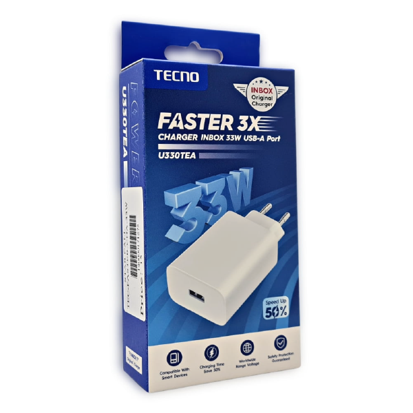 Tecno 33W Charger U330TEA Tecno 33 Watt Genuine Charger EU Plug Gives Super Fast Charging Experience To All Tecno Mobile Phones